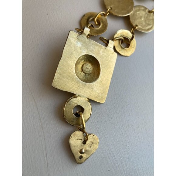 Vintage CLAIRE DEVE Gold Metal Double Chain Etruscan Statement Runway Necklace - Picture 14 of 16